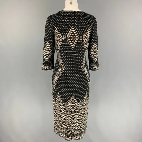 SAKS FIFTH AVENUE Size M Black White Cotton Blend 3/4 Sleeves Dress